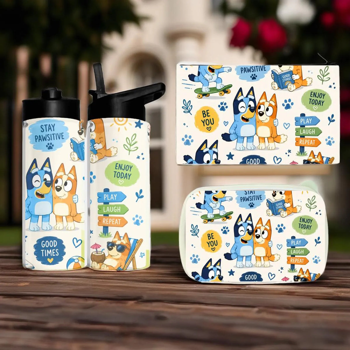 Bluey Cartoon Dog School Bundle | Kids Tumbler, Lunch Box, Pencil Pouch