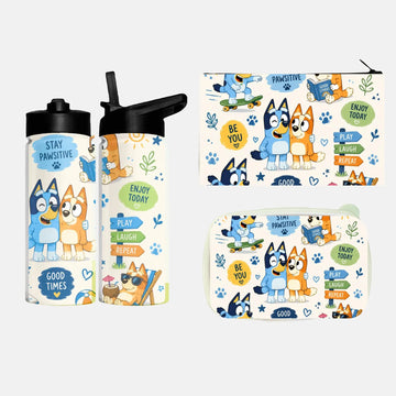 Bluey Cartoon Dog School Bundle | Kids Tumbler, Lunch Box, Pencil Pouch
