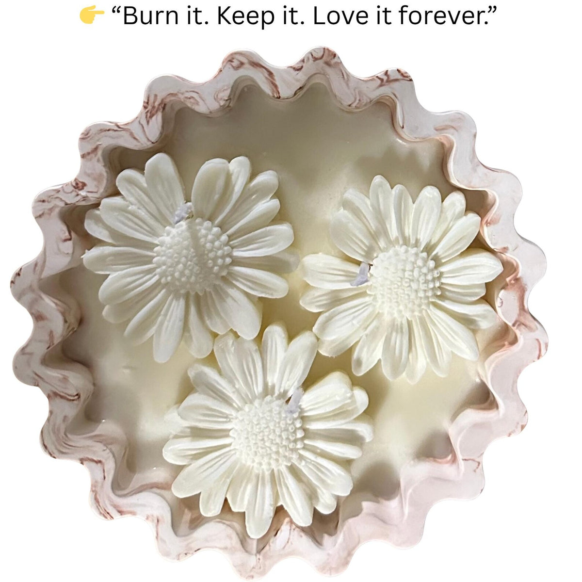Daisy Flower Candle in Reusable Trinket Dish, Vanilla Soy Wax, Keepsake Jewelry Holder