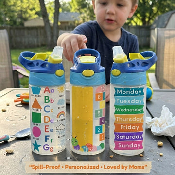 Educational Kids Water Bottle: Alphabet, Shapes, Numbers, Days Learning Tumbler