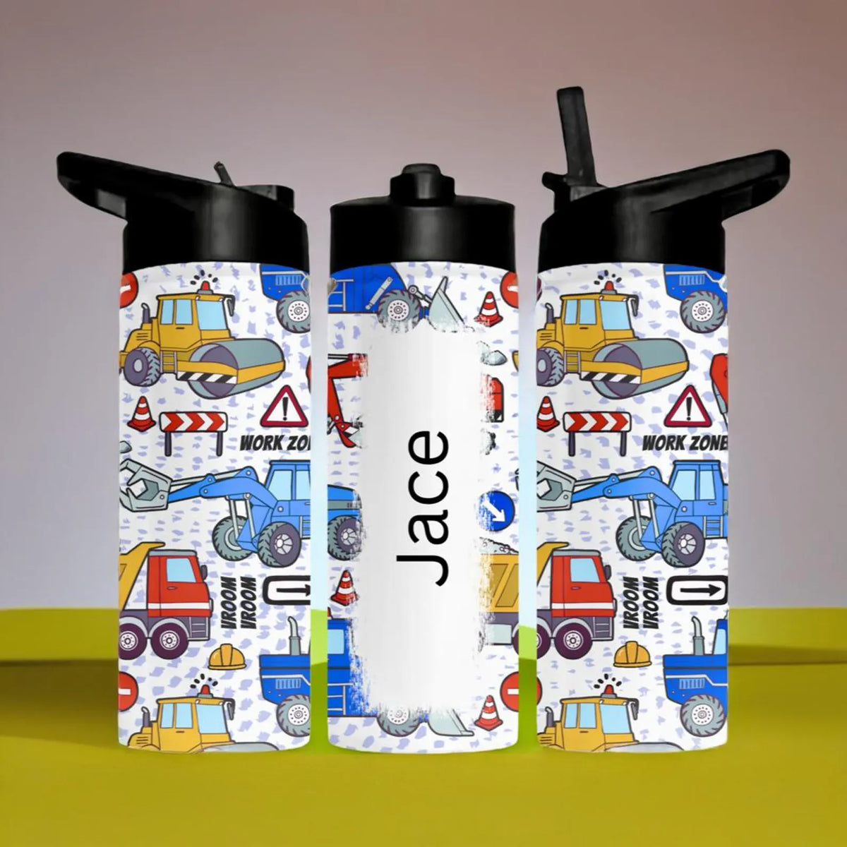 Personalized Construction Kids Tumbler | Excavator, Dump Truck, Bulldozer Water Bottle