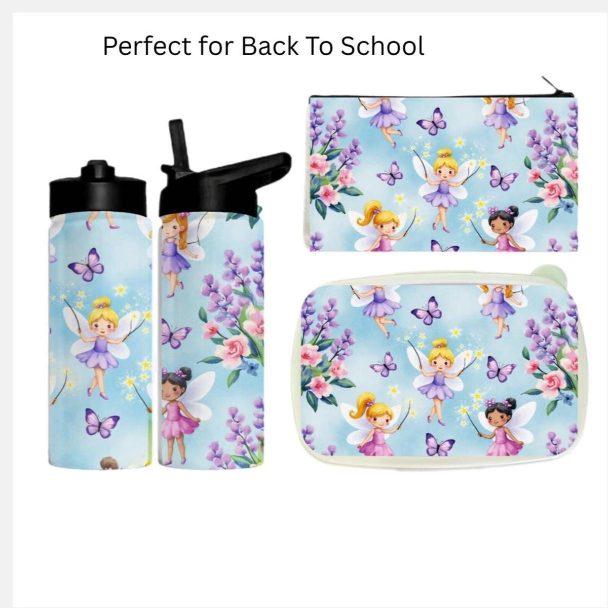 Fairy Back to School Bundle | Personalized Kids Tumbler, Lunch Box, Pencil Pouch