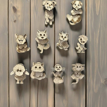 Interactive Wooden Animal Magnets | Handmade Wobble Cat Dog Farm Animals