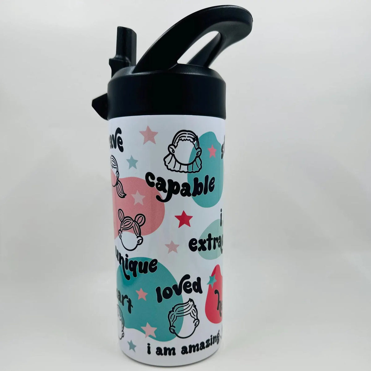 Kids Affirmation Water Bottle: Positive Quote Tumbler, Flip Top Lid (15oz)
