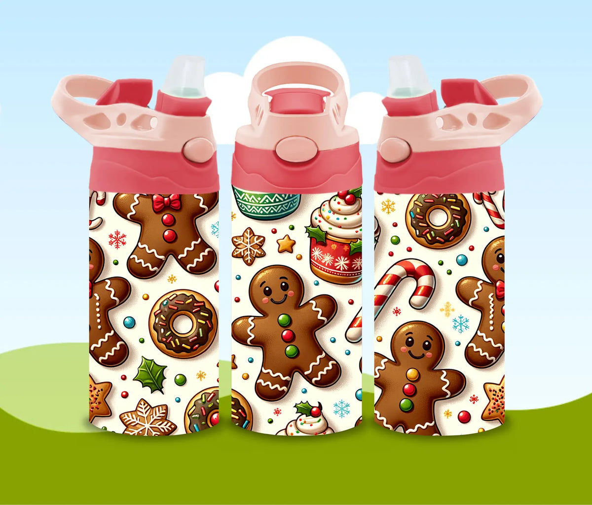Kids Christmas Tumbler: Stainless Steel Flip Top Water Bottle Reusable Cup