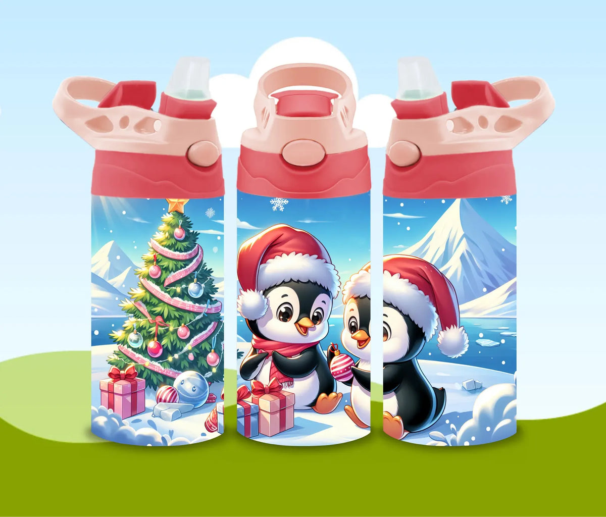 Kids Christmas Tumbler: Stainless Steel Flip Top Water Bottle Reusable Cup