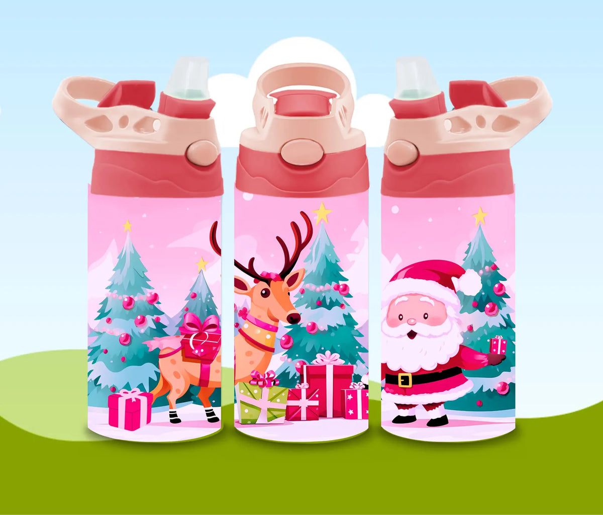 Kids Christmas Tumbler: Stainless Steel Flip Top Water Bottle Reusable Cup