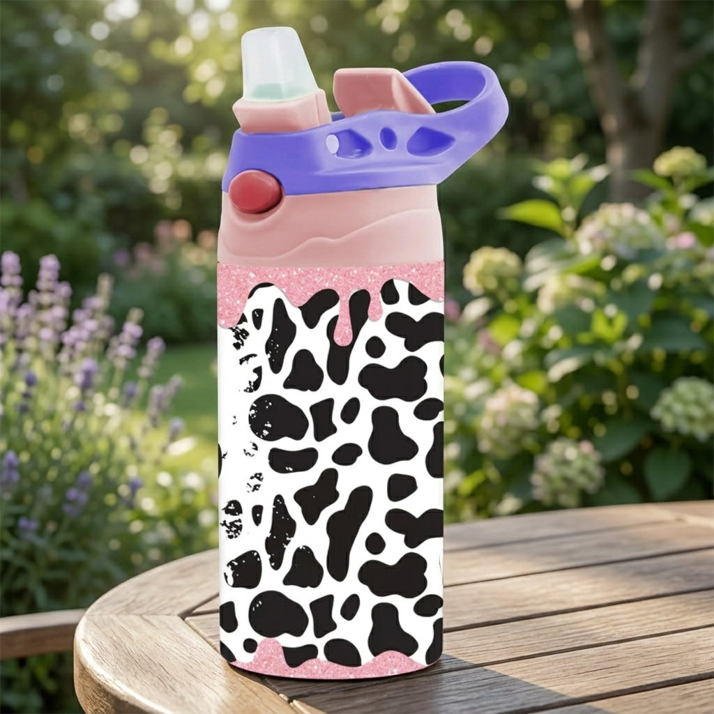 Kids Cow Print Tumbler with Straw Holy Cow Toddler Cup (Spill Proof)