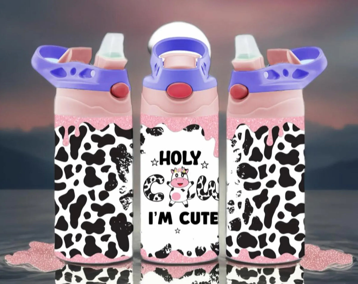 Kids Cow Print Tumbler with Straw Holy Cow Toddler Cup (Spill Proof)
