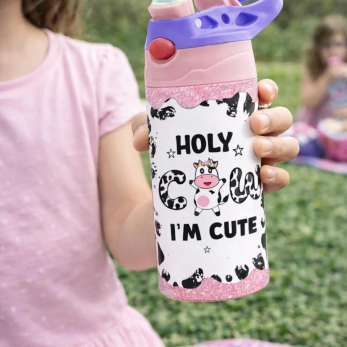 Kids Cow Print Tumbler with Straw Holy Cow Toddler Cup (Spill Proof)