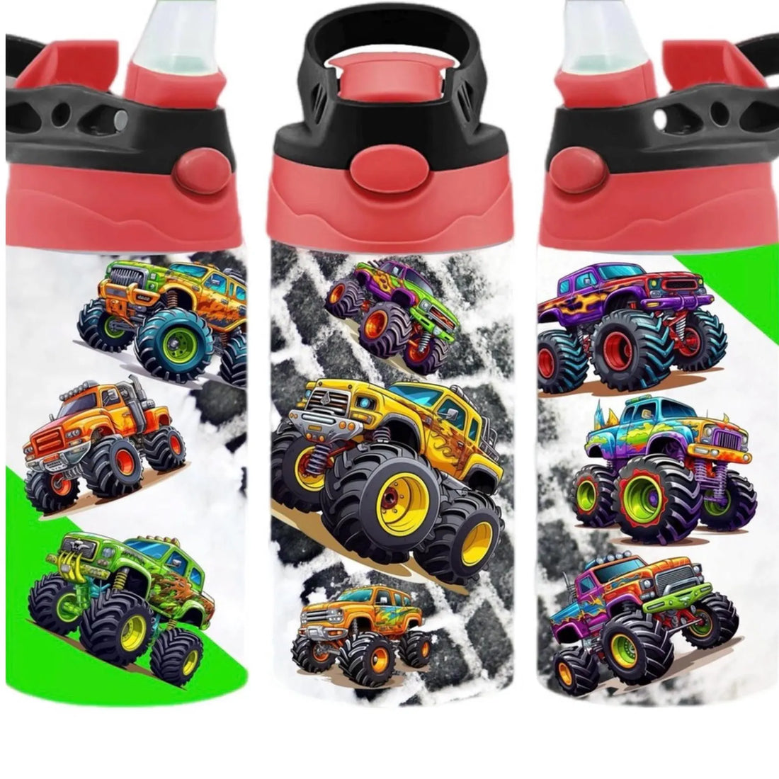 Kids Monster Truck Tumbler with Straw: Personalized Toddler Cup Spill Proof (Flip Top)