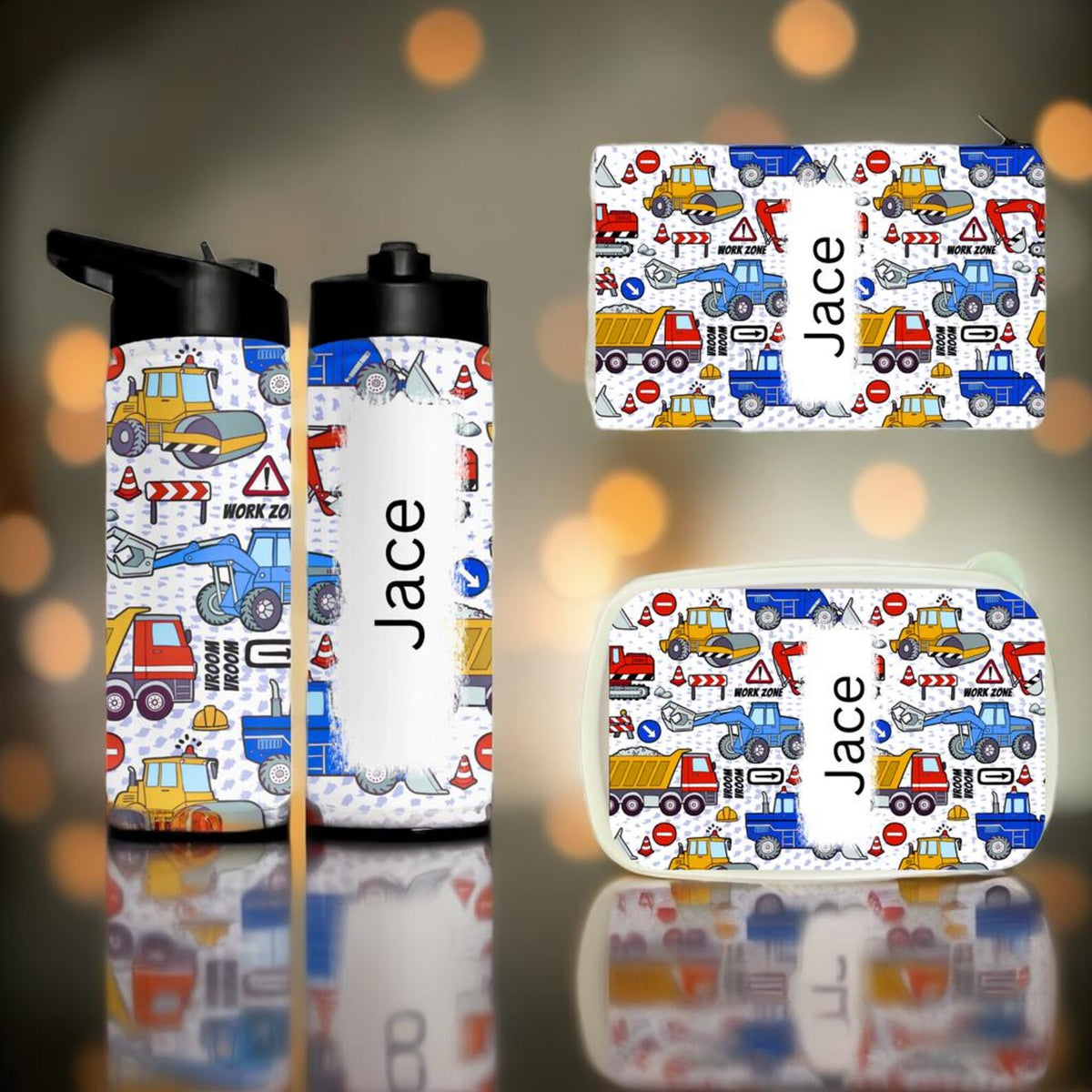 Personalized Construction Tumbler, Lunch Box, Pencil Pouch | Dump Truck School Se