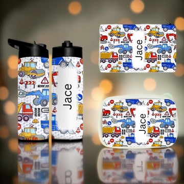 Personalized Construction Tumbler, Lunch Box, Pencil Pouch | Dump Truck School Se