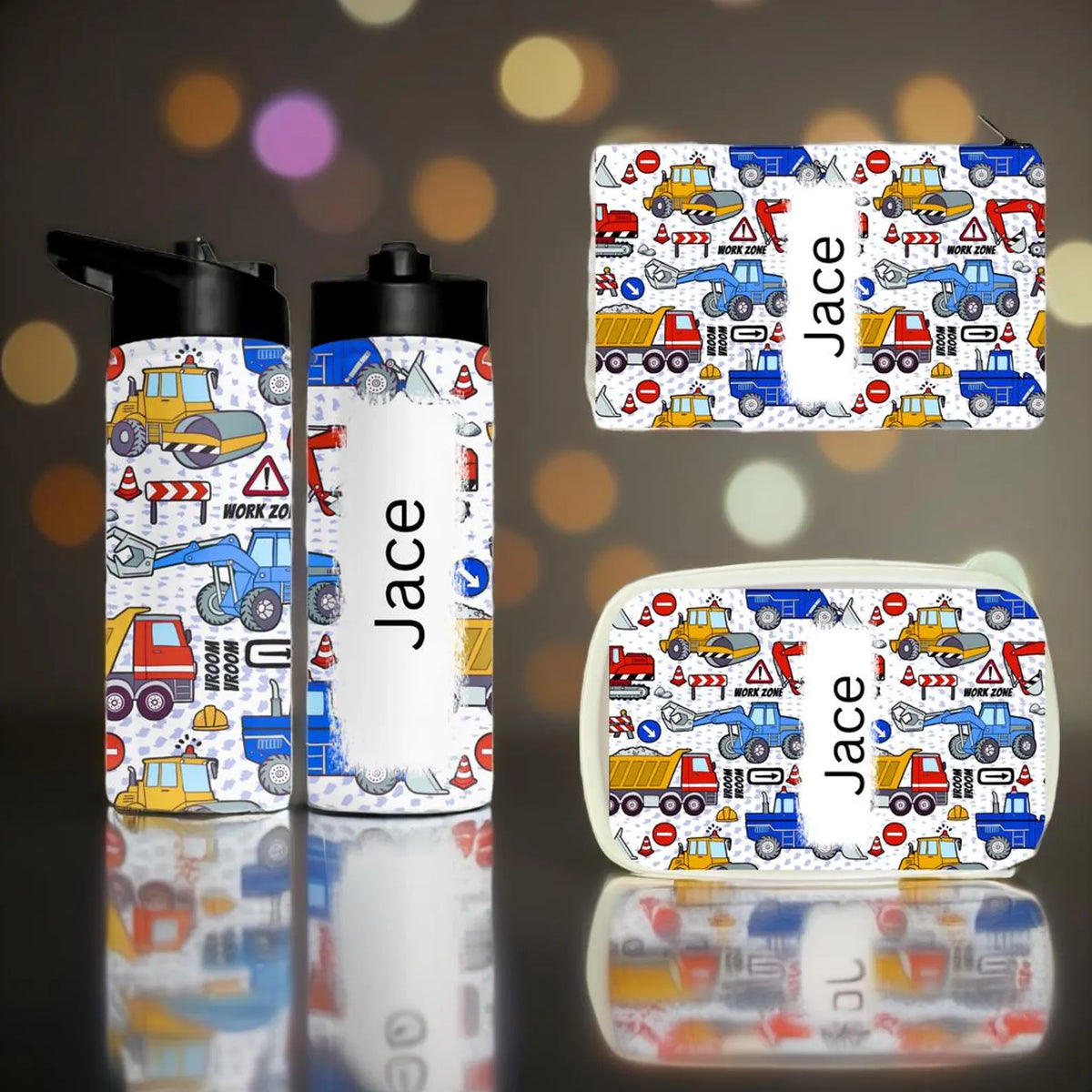 Personalized Construction Tumbler, Lunch Box, Pencil Pouch | Dump Truck School Se