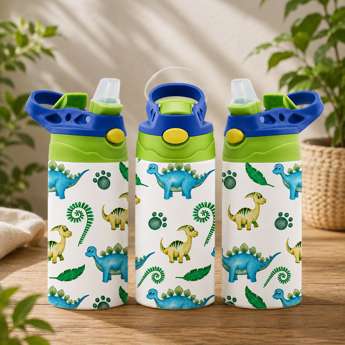 Personalized Dinosaur Kids Tumbler with Straw, Spill-Proof Toddler Water Bottle