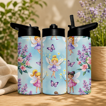 Personalized Fairy Kids Tumbler | Whimsical Butterfly Water Bottle, Insulated Straw Cup