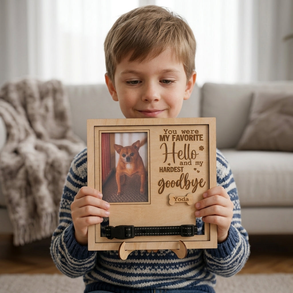 Personalized Pet Memorial Frame: Photo, Collar Display, Rainbow Bridge Keepsake