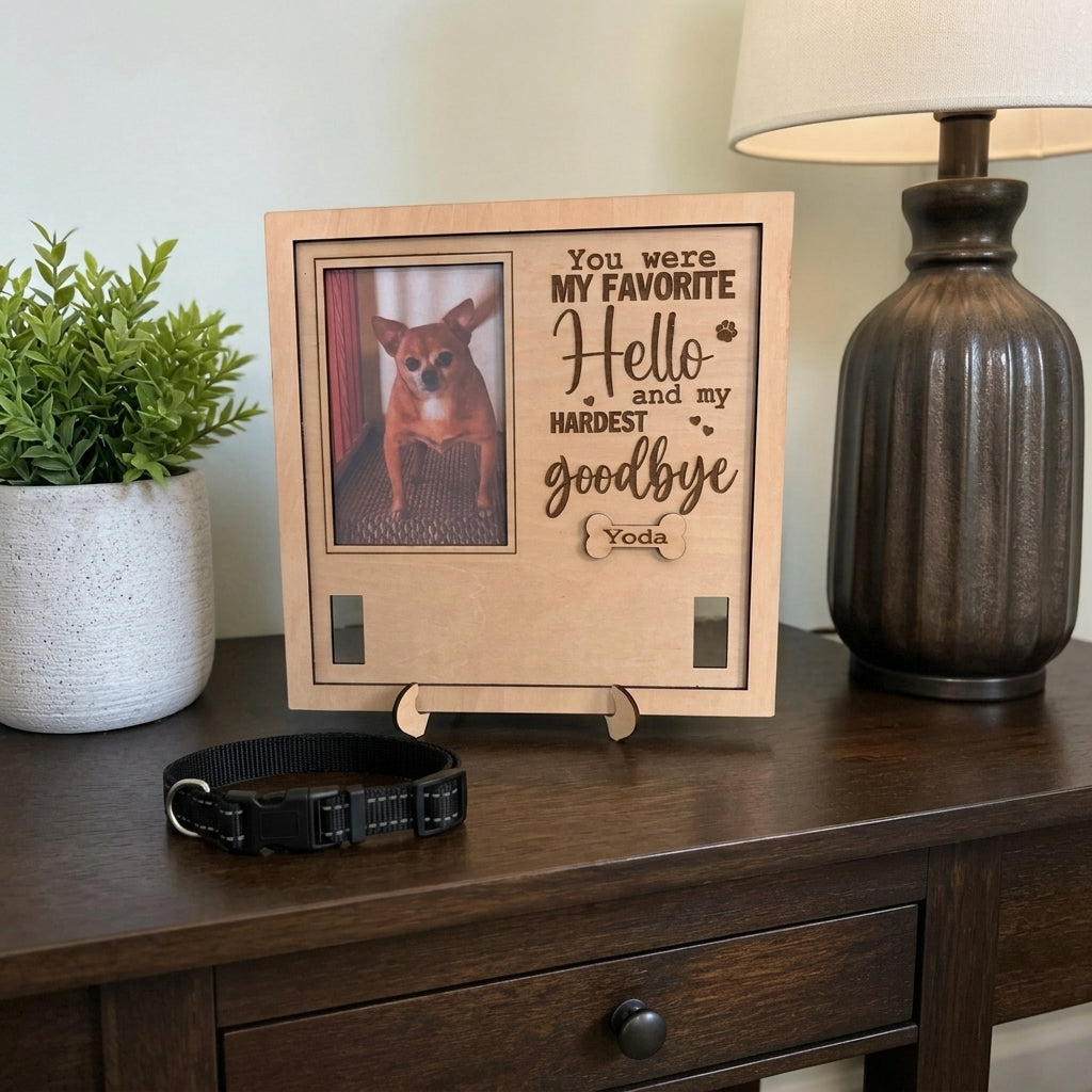 Personalized Pet Memorial Frame: Photo, Collar Display, Rainbow Bridge Keepsake