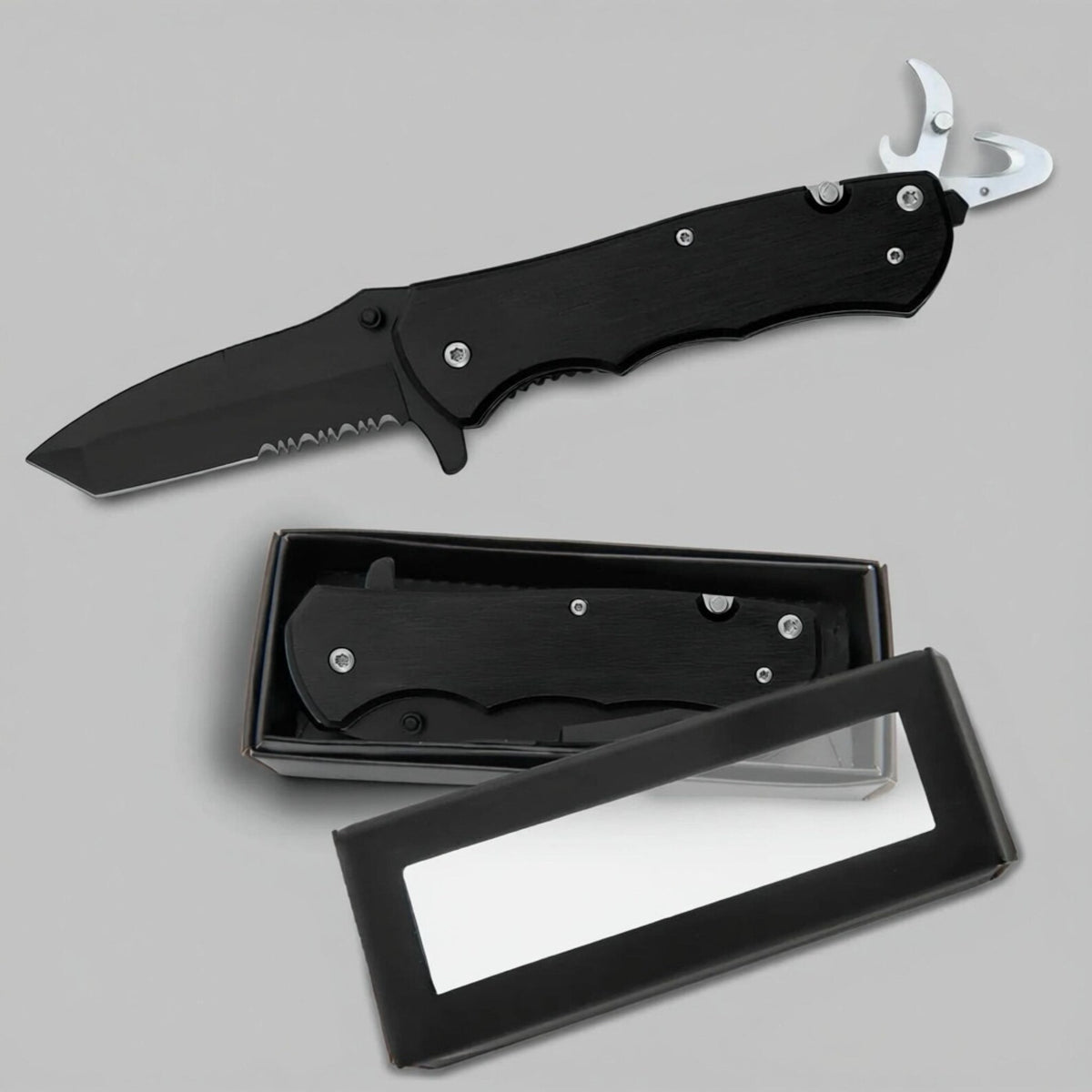 Personalized Tactical Pocket Knife: Engraved Stainless Steel Survival Tool with Seatbelt Cutter, Window Breaker