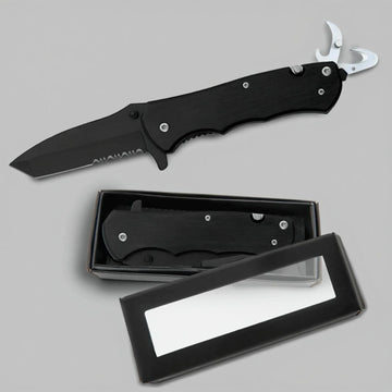 Personalized Tactical Pocket Knife: Engraved Stainless Steel Survival Tool with Seatbelt Cutter, Window Breaker