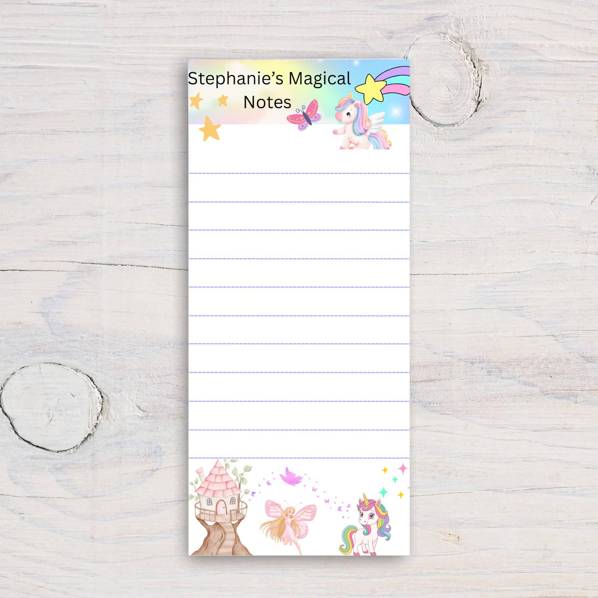 Personalized Unicorn Notepad, Magical Kids Stationery, Pastel Fairy Art (3.5x7")