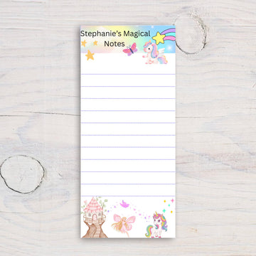 Personalized Unicorn Notepad, Magical Kids Stationery, Pastel Fairy Art (3.5x7")