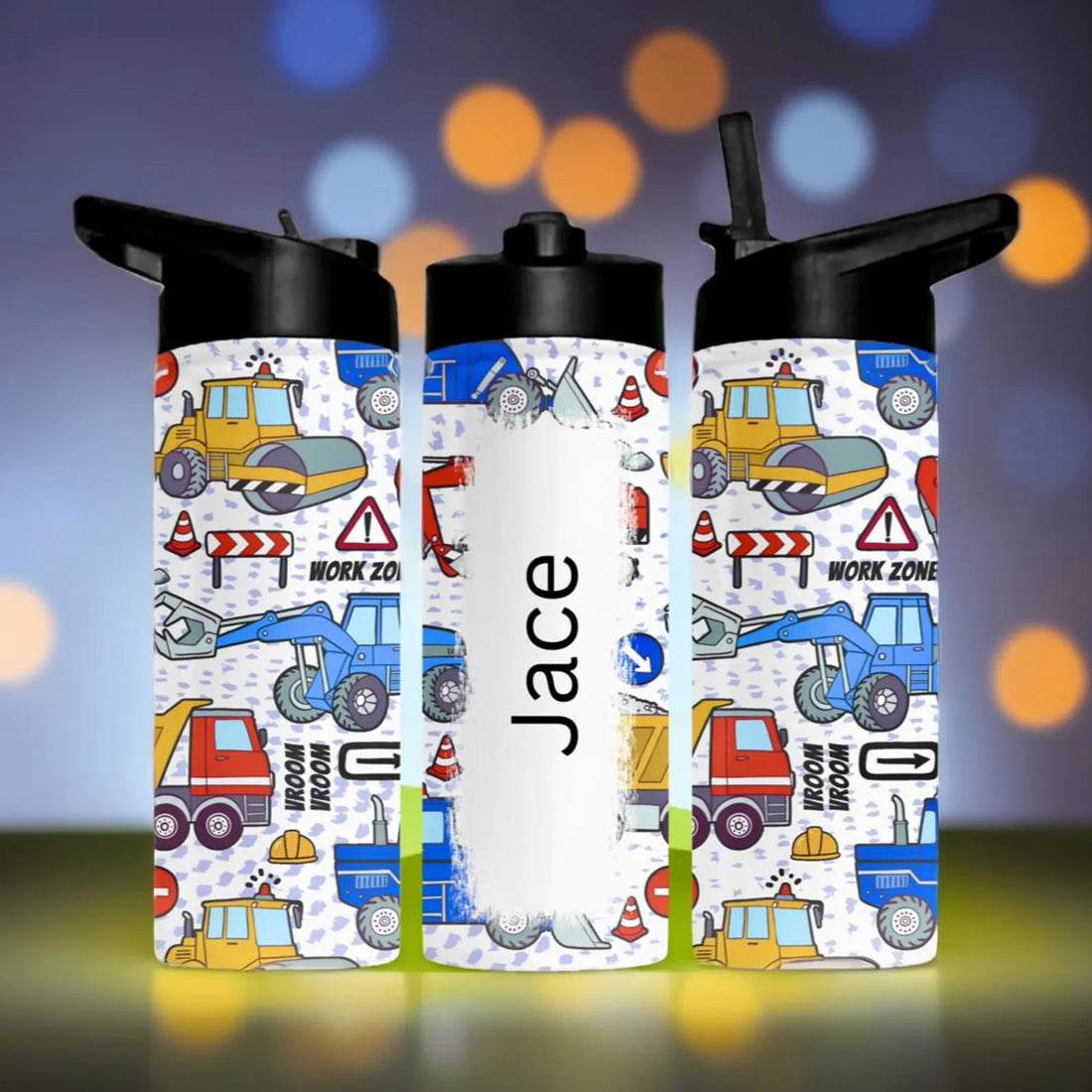 Personalized Construction Kids Tumbler | Excavator, Dump Truck, Bulldozer Water Bottle