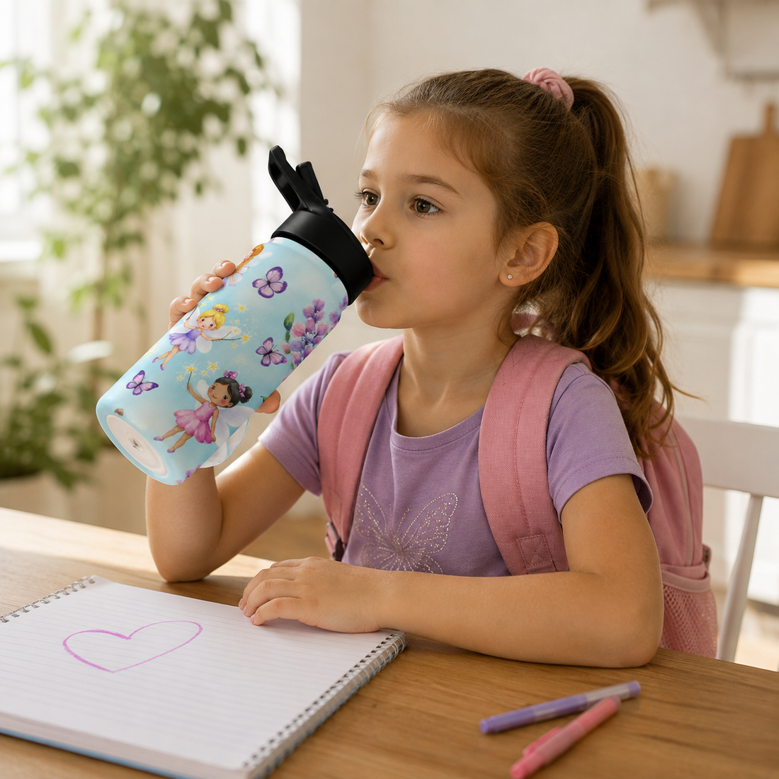 Personalized Fairy Kids Tumbler | Whimsical Butterfly Water Bottle, Insulated Straw Cup