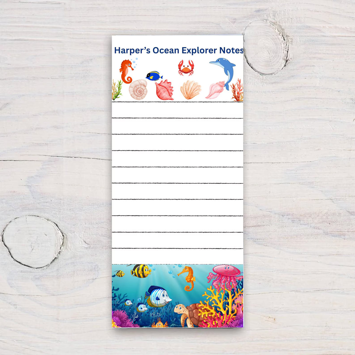 Personalized Ocean Notepad, Kids Sea Life Writing Pad, Under the Sea Stationery (3.5x7")