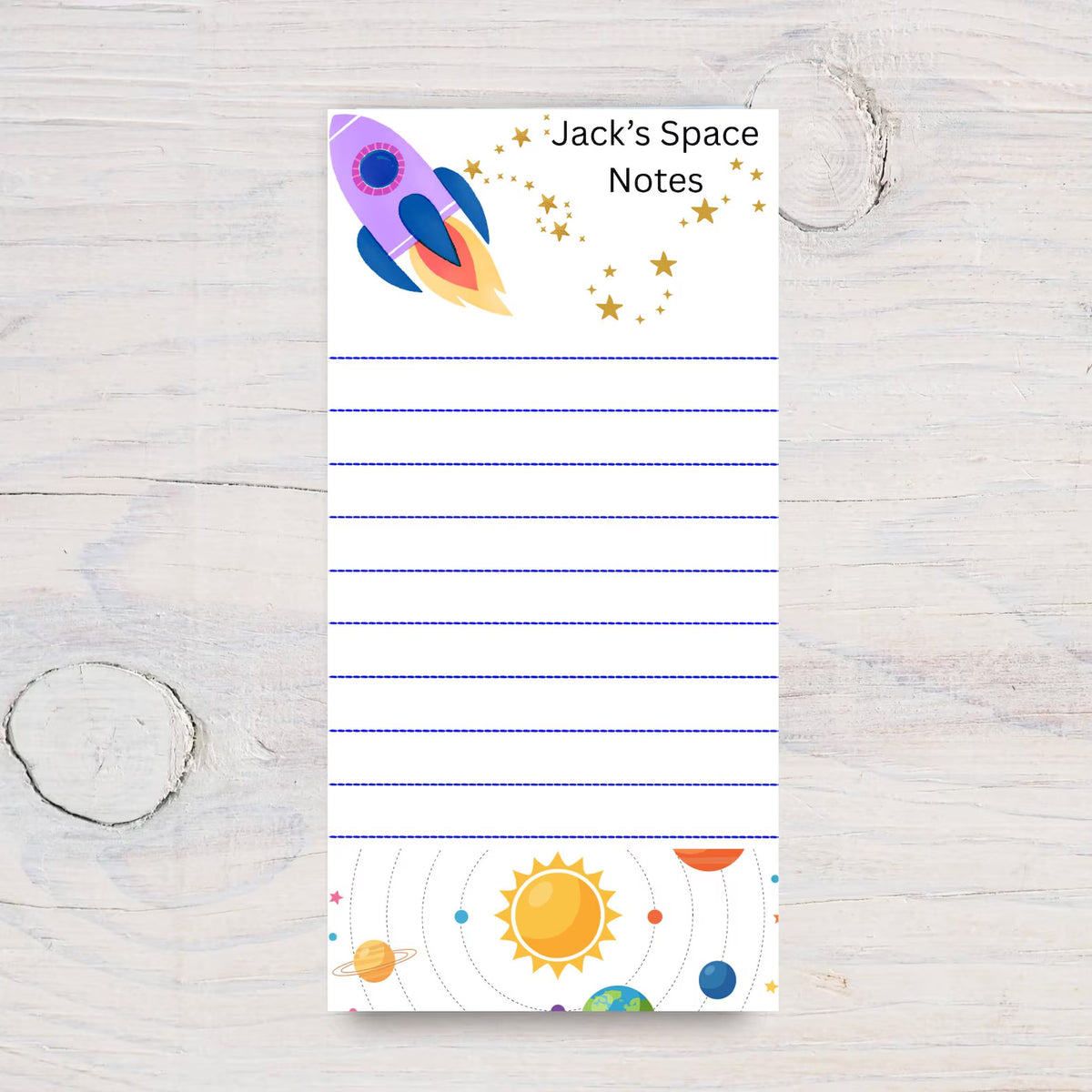 Personalized Rocket Notepad, Kids Space Stationery, Custom Name Writing Pad