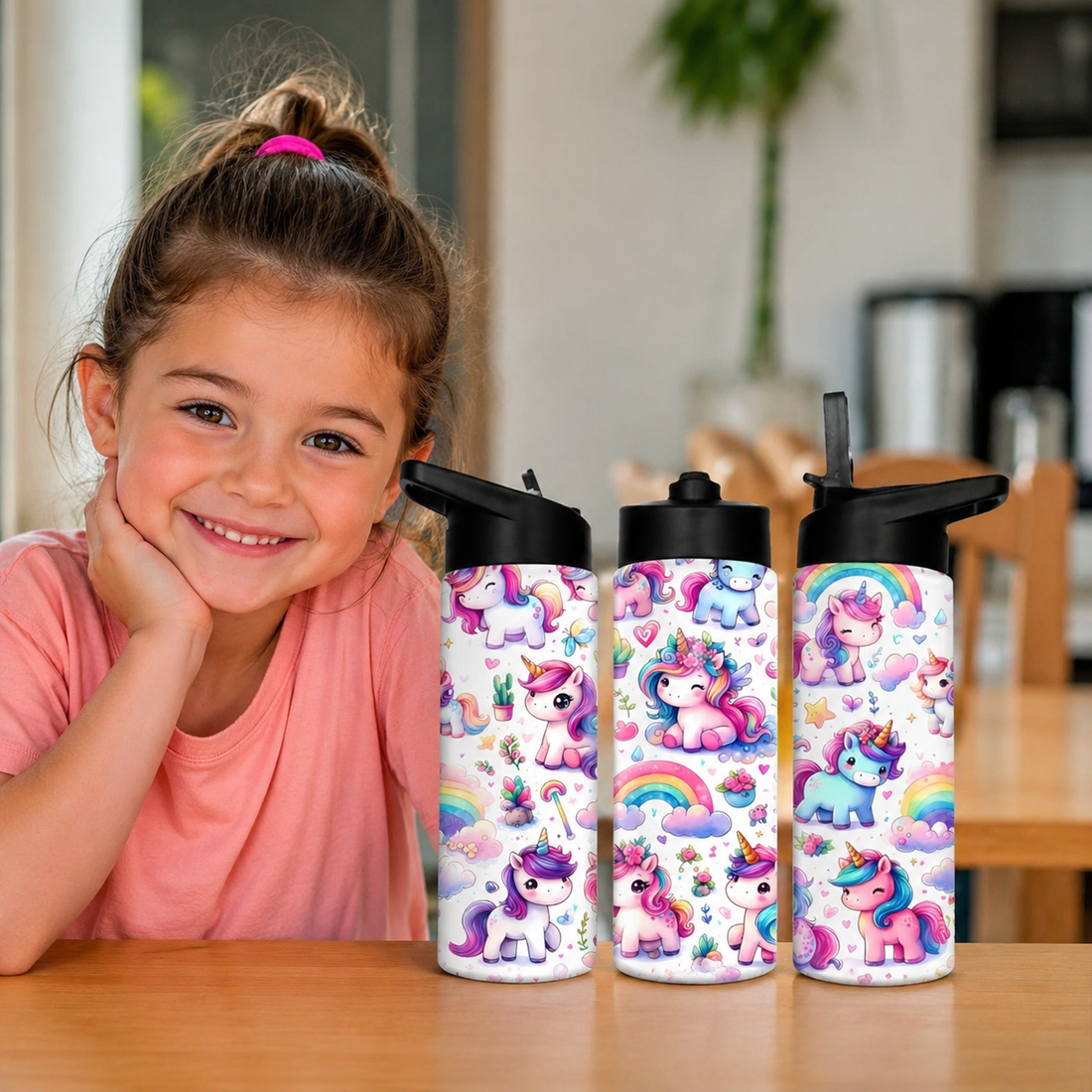 Unicorn Kids Tumbler | Rainbow Insulated Water Bottle with Straw