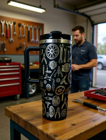 Laser Engraved Mechanics Tumblers:40oz Stainless Steel Garage Life Automotive Tools Travel Mug