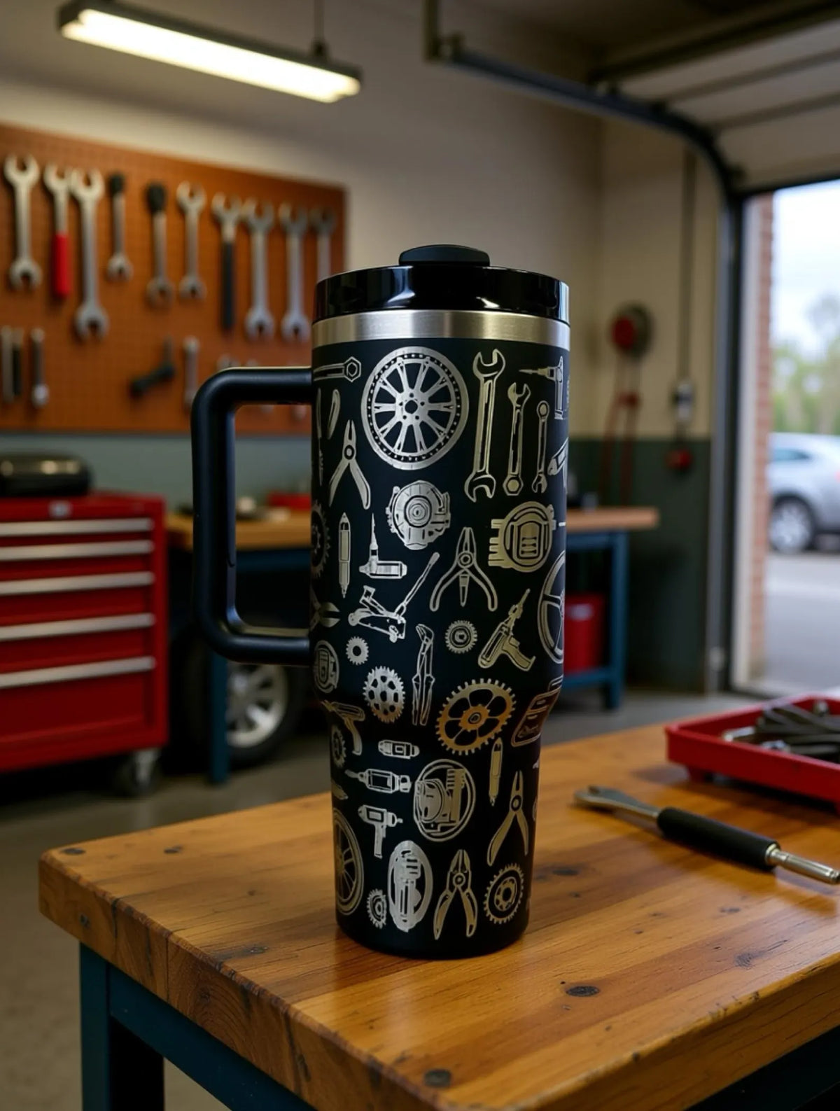 Laser Engraved Mechanics Tumblers:40oz Stainless Steel Garage Life Automotive Tools Travel Mug