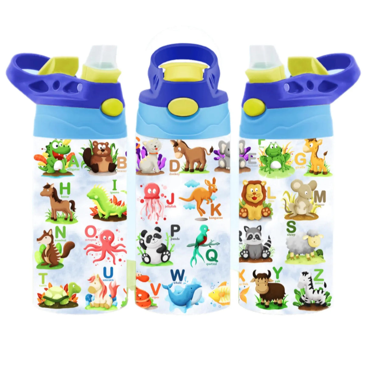 Kids Alphabet Flip Top Tumbler: ABC Learning Toddler Cup, Spill Proof Water Bottle
