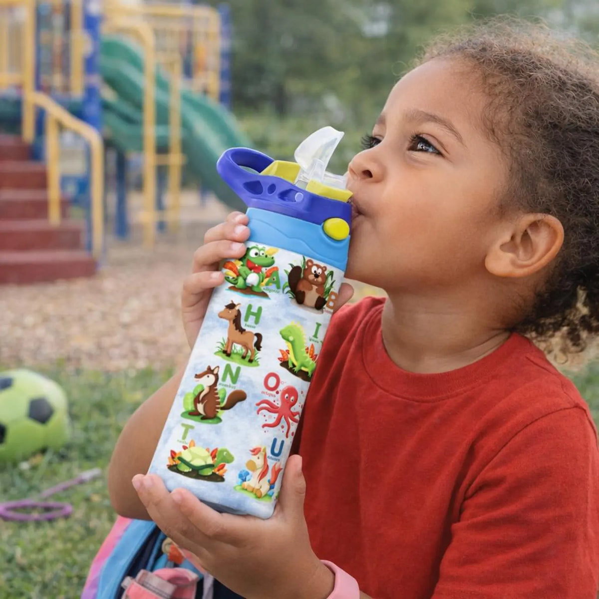 Kids Alphabet Flip Top Tumbler: ABC Learning Toddler Cup, Spill Proof Water Bottle