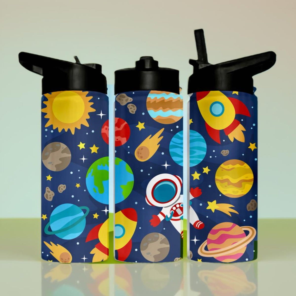 Kids Space Tumbler | Astronaut Rocket Planet Water Bottle (15oz)