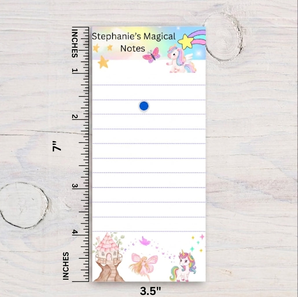 Personalized Unicorn Notepad, Magical Kids Stationery, Pastel Fairy Art (3.5x7")