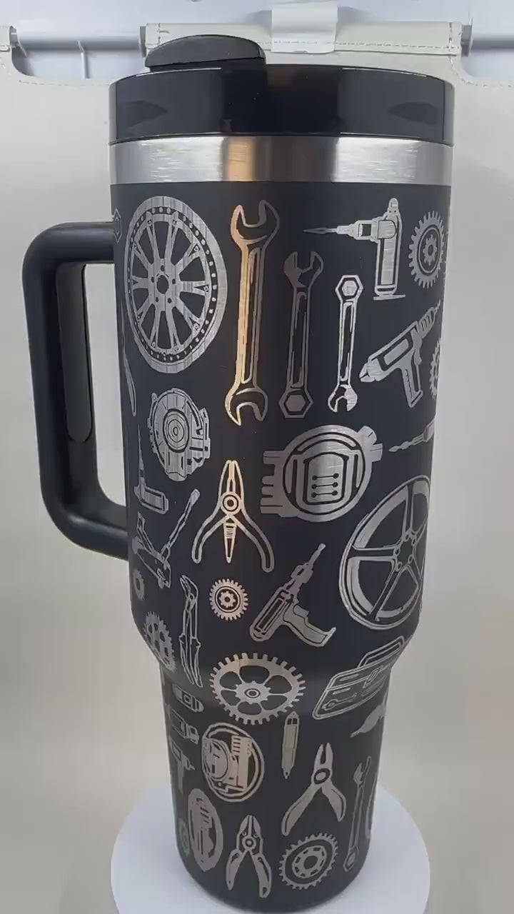 Laser Engraved Mechanics Tumblers:40oz Stainless Steel Garage Life Automotive Tools Travel Mug